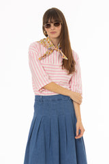 Pink Striped Contrast T-Shirt