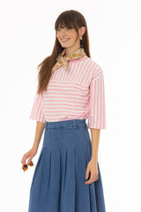 Pink Striped Contrast T-Shirt