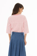 Pink Striped Contrast T-Shirt