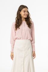 Pink Striped Smocked Raglan Sleeve Shirt