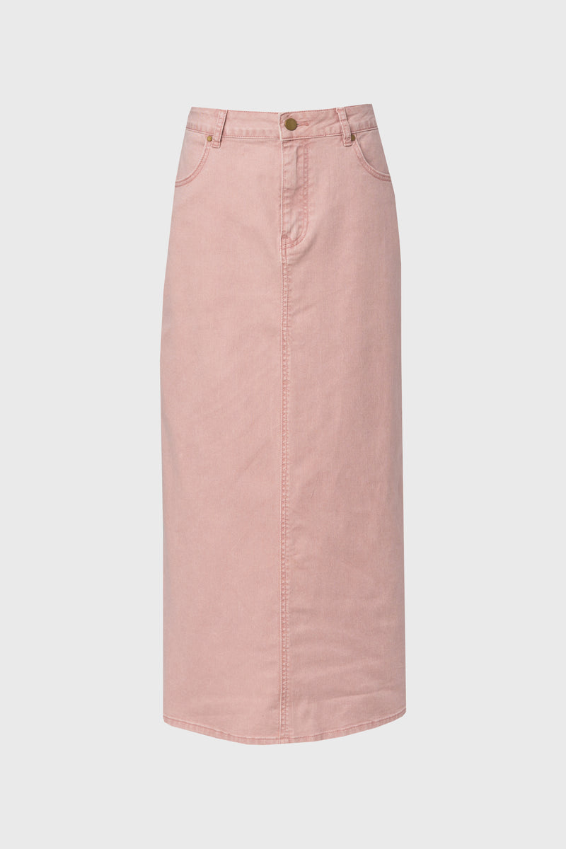 Pink Wash Denim Maxi Skirt