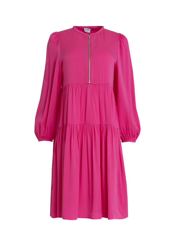 Pink Zipper Tiered Dress