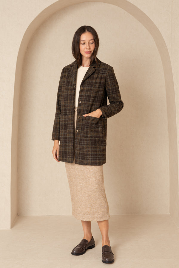 Brown Plaid Wool Coat