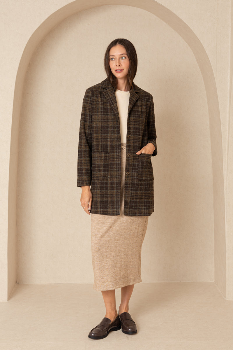 Brown Plaid Wool Coat