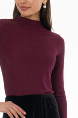 Plum Sparkle Seamless Mock Neck Top