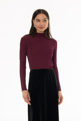 Plum Sparkle Seamless Mock Neck Top