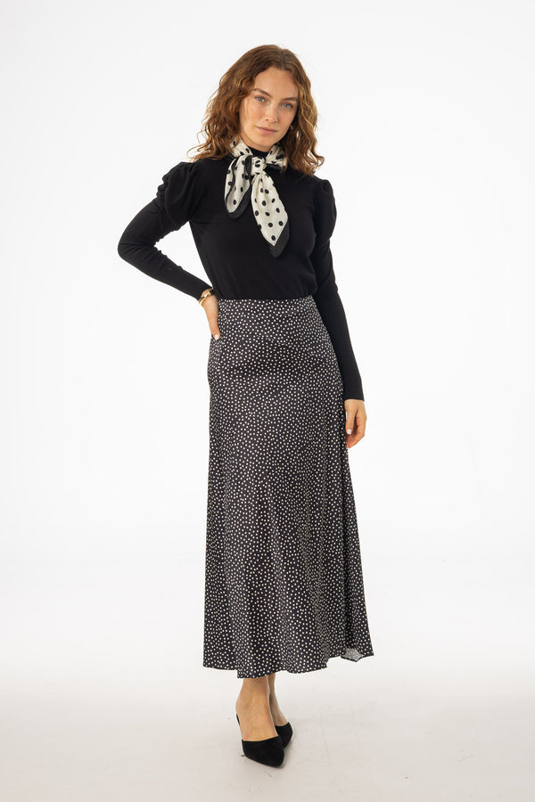 Black Polka Dot Asymmetrical Flare Skirt