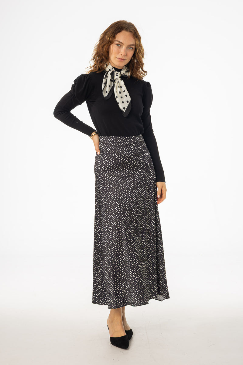Black Polka Dot Asymmetrical Flare Skirt