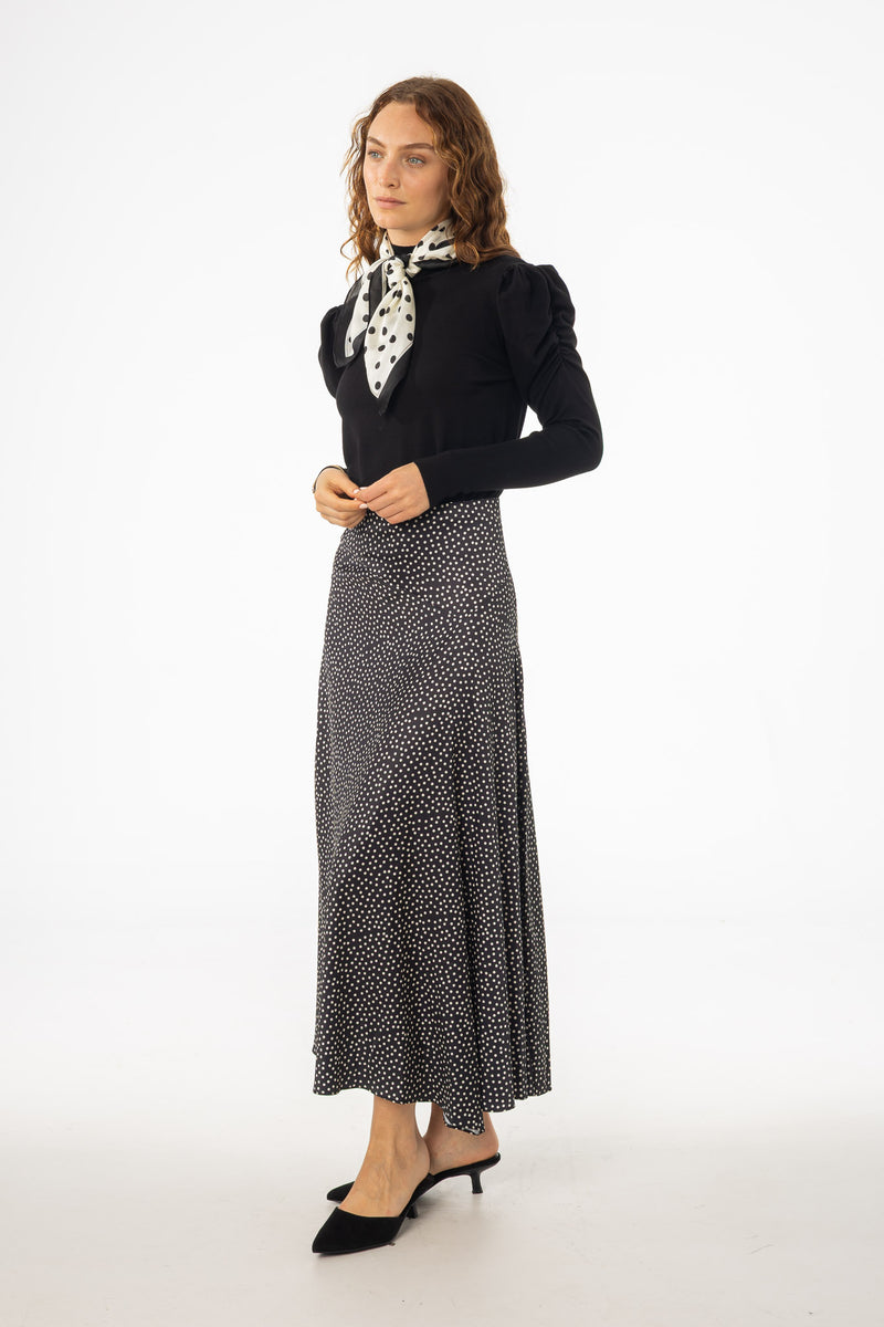 Black Polka Dot Asymmetrical Flare Skirt