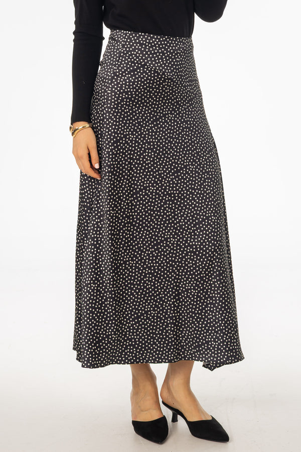 Black Polka Dot Asymmetrical Flare Skirt