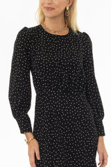 Black Polka Dot Printed Waisted Maxi Dress