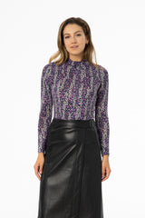 Purple Floral Mock Neck Top