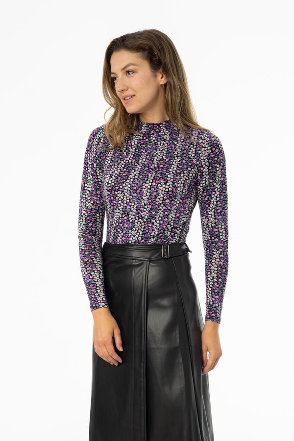 Purple Floral Mock Neck Top