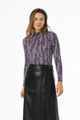 Purple Floral Mock Neck Top