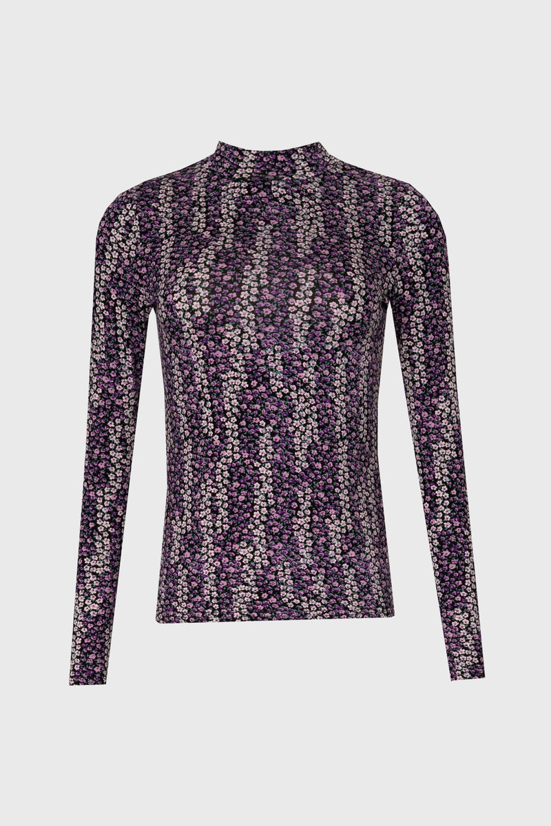 Purple Floral Mock Neck Top