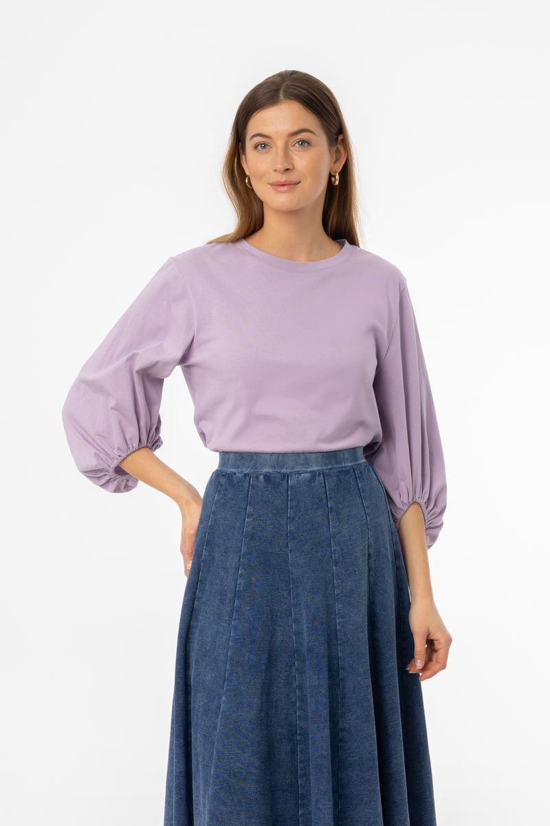 Purple Gathered Sleeve T-Shirt