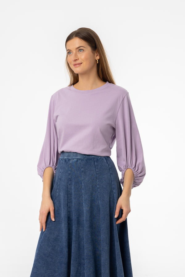 Purple Gathered Sleeve T-Shirt