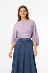 Purple Gathered Sleeve T-Shirt