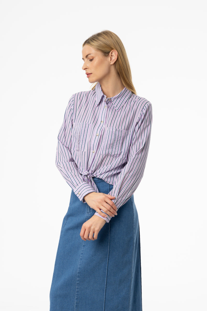 Purple Multi Striped Tie Blouse