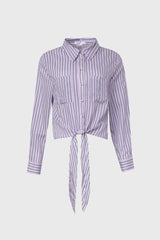 Purple Multi Striped Tie Blouse