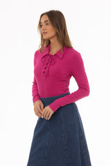 Raspberry Drawstring Polo T-Shirt