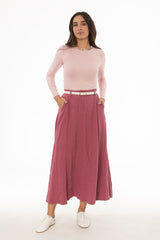 Raspberry Paneled Linen Feel Maxi Skirt