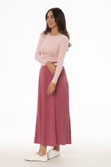 Raspberry Paneled Linen Feel Maxi Skirt