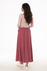 Raspberry Paneled Linen Feel Maxi Skirt