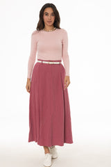 Raspberry Paneled Linen Feel Maxi Skirt