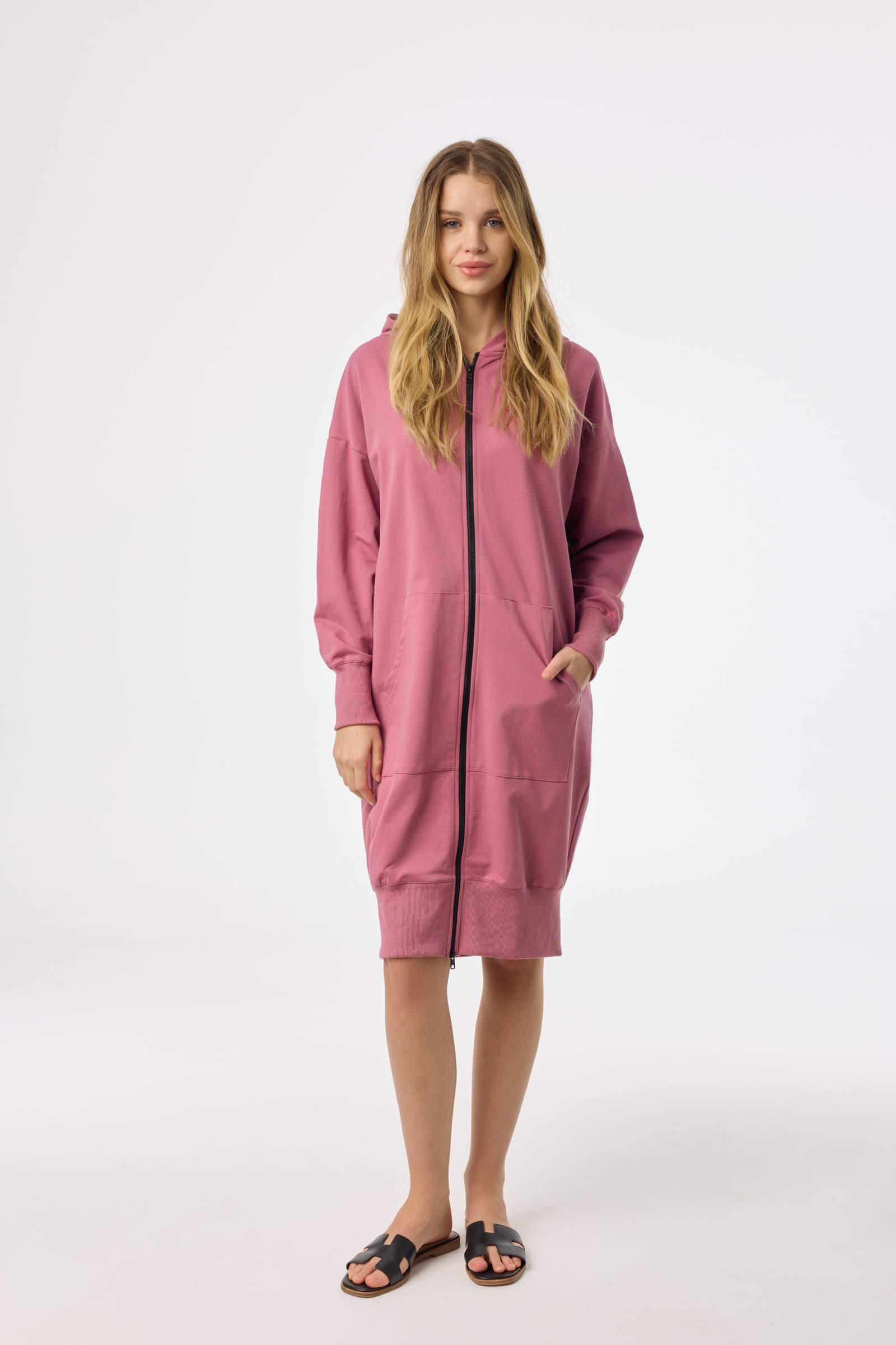pink zip up dress Entro Pink Sleeveless Zip-Front Mini Dress with Scalloped Hem Large
