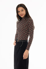Red Blossom Printed Mock Neck Top