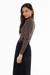 Red Blossom Printed Mock Neck Top
