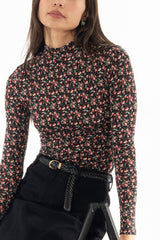 Red Blossom Printed Mock Neck Top