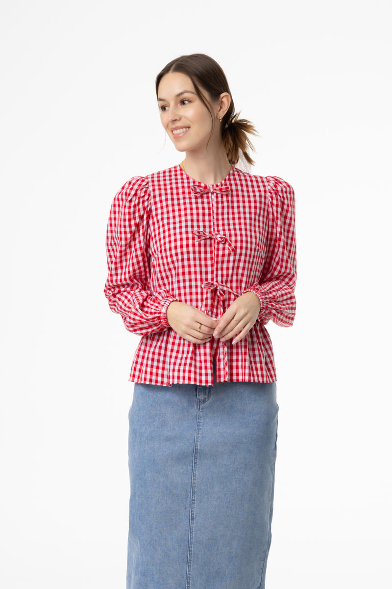 Red Gingham Bow Blouse