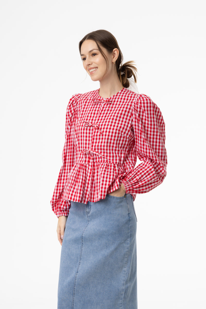 Red Gingham Bow Blouse