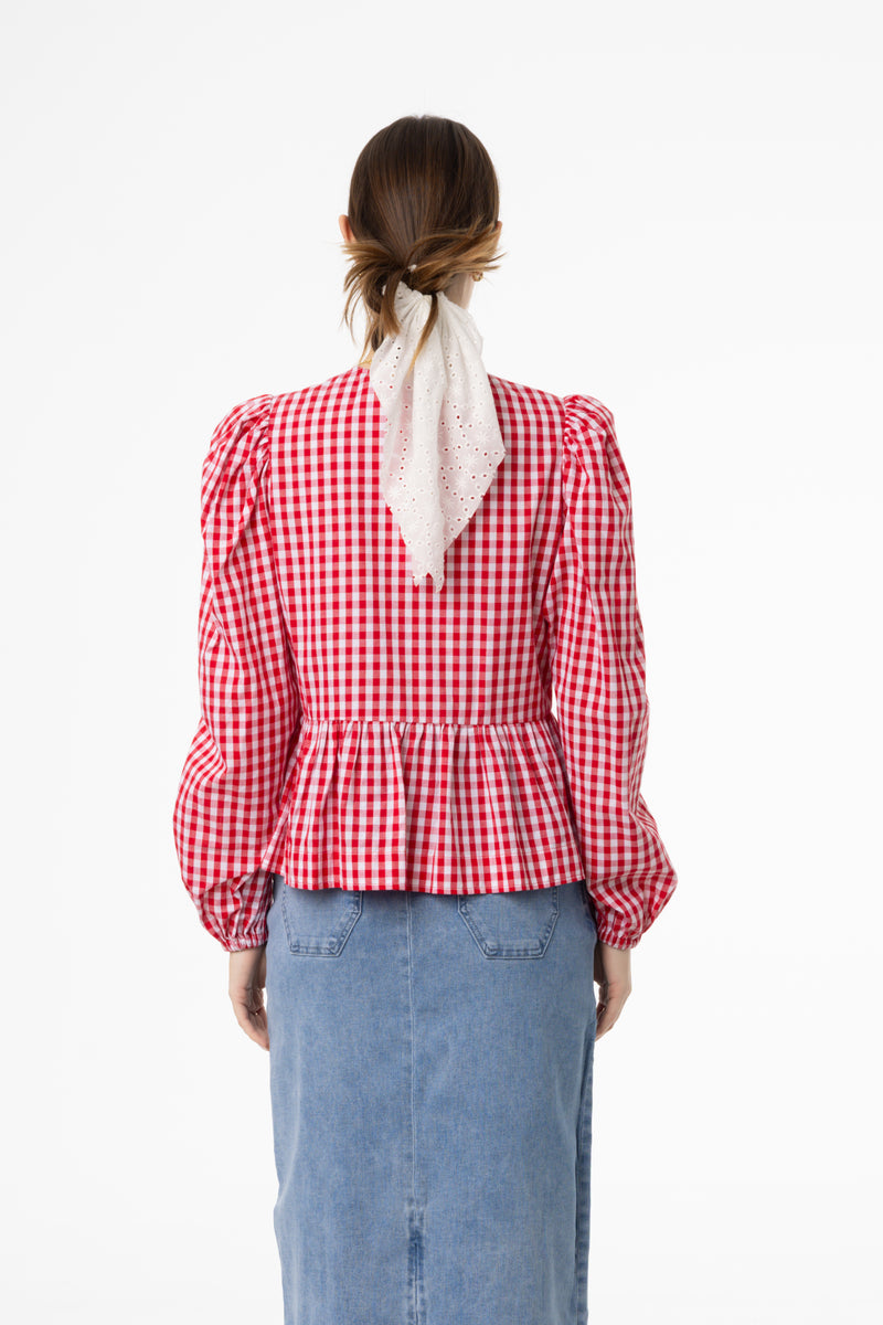 Red Gingham Bow Blouse