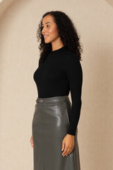 Black Ribbed Mock Neck Top