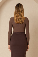 Dark Brown Ribbed Mock Neck Top