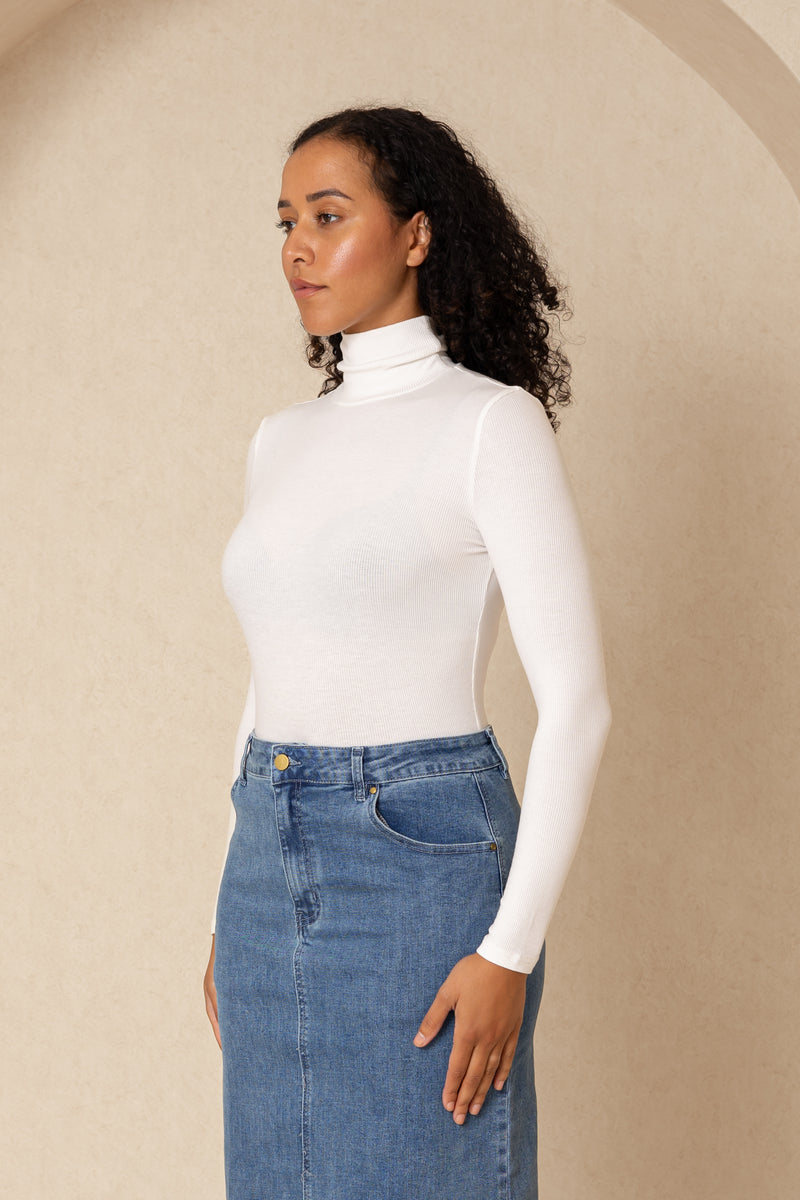 White Ribbed Turtleneck