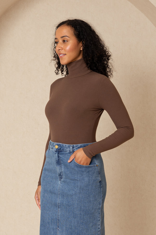 Dark Brown Ribbed Turtleneck