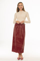 Rose Lace Trim Velvet Maxi Skirt