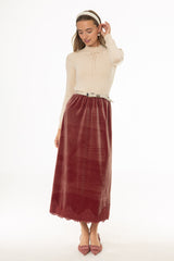 Rose Lace Trim Velvet Maxi Skirt