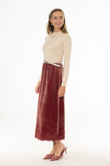 Rose Lace Trim Velvet Maxi Skirt
