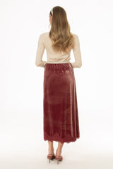 Rose Lace Trim Velvet Maxi Skirt