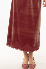 Rose Lace Trim Velvet Maxi Skirt