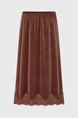 Rose Lace Trim Velvet Maxi Skirt