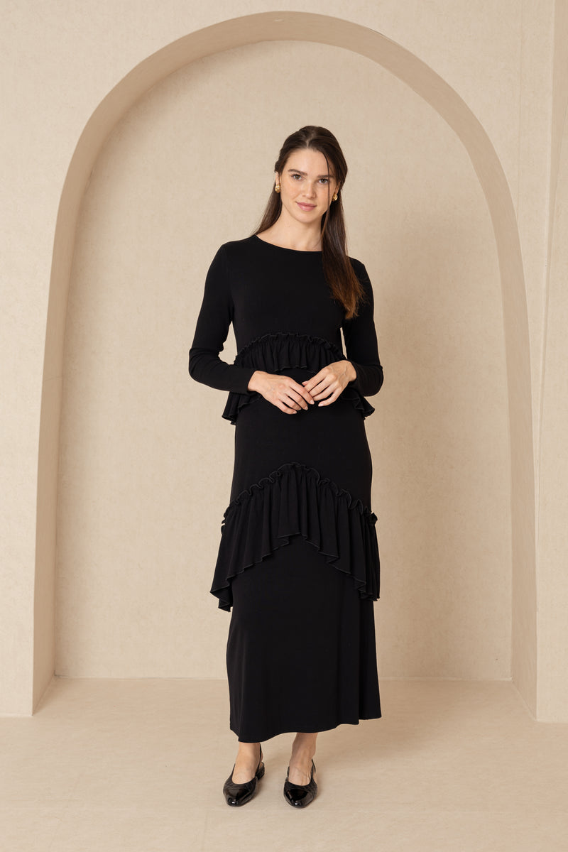 Black Ruffled Maxi Dress