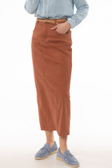Rust Basic Denim Maxi Skirt