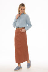 Rust Basic Denim Maxi Skirt