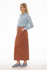 Rust Basic Denim Maxi Skirt
